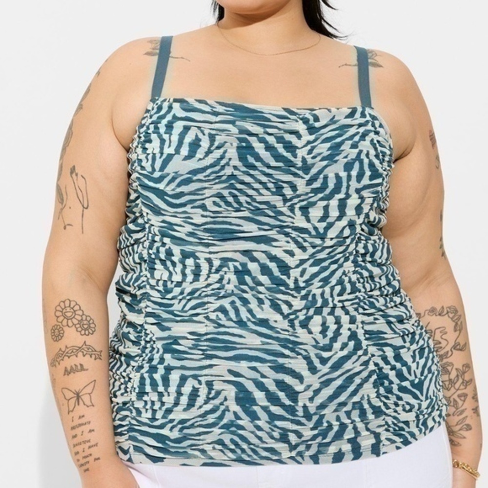 Torrid Stretch Mesh Cropped Shirred Cami Tank Top Blouse sz 2 18/20 2X 18 20